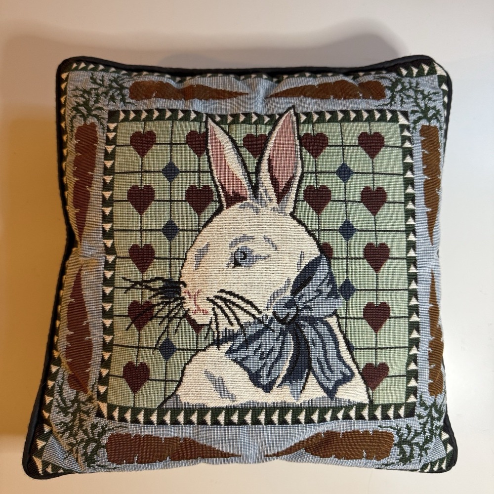 Rabbit Bunny Carrots Woven Fabric Panel Hearts Carrots Blue Black L5